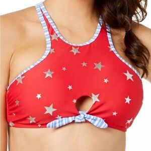 M NEW California Waves CA USA Flag Stars Bikini Top High Neck Americana NWOT